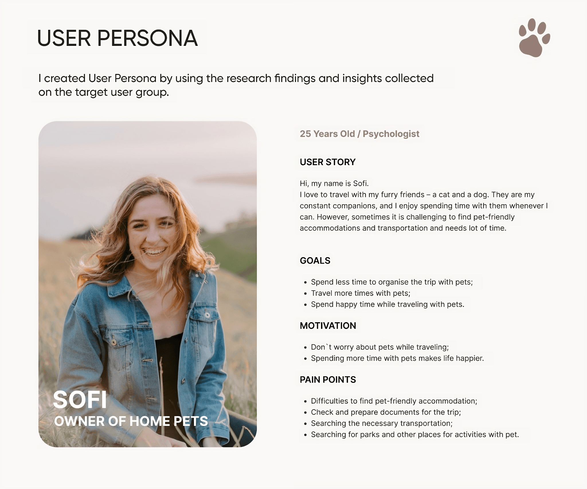 Little Paws user persona board