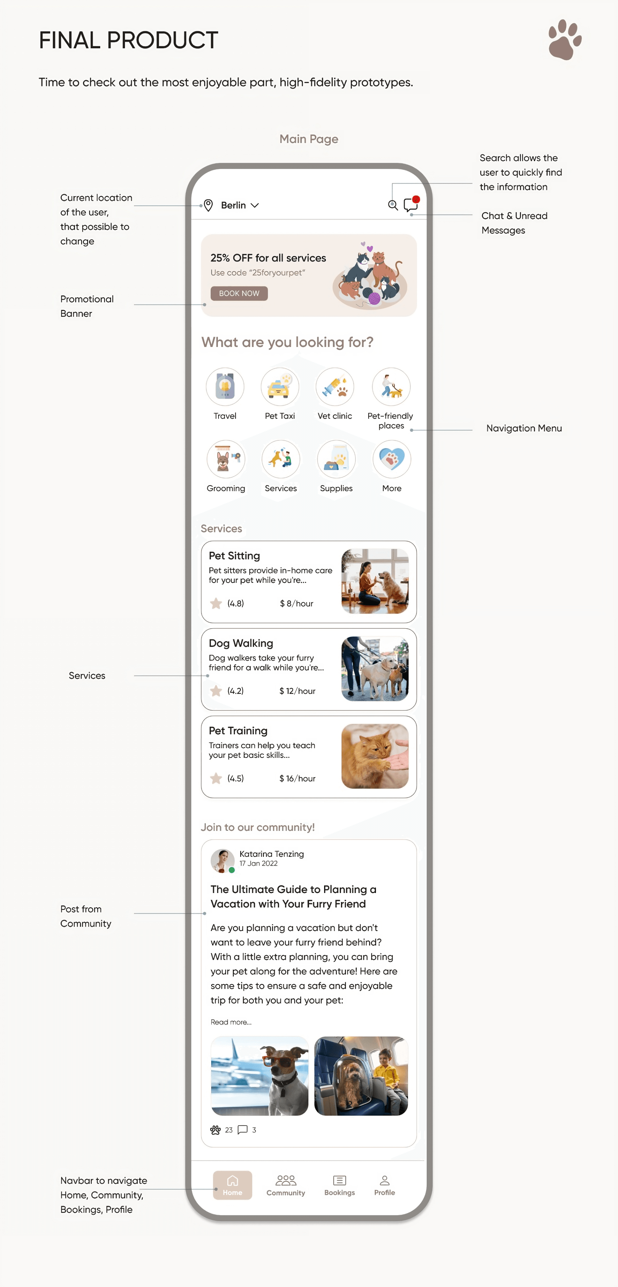 Little Paws final product screens