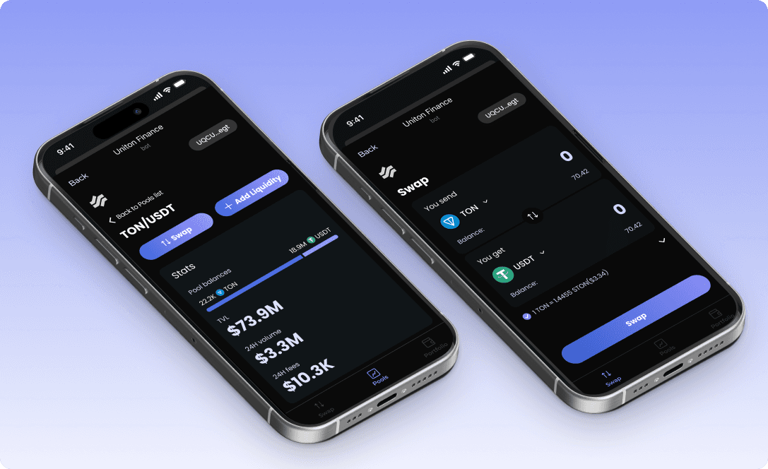 Uniton DEX interface on mobile screens