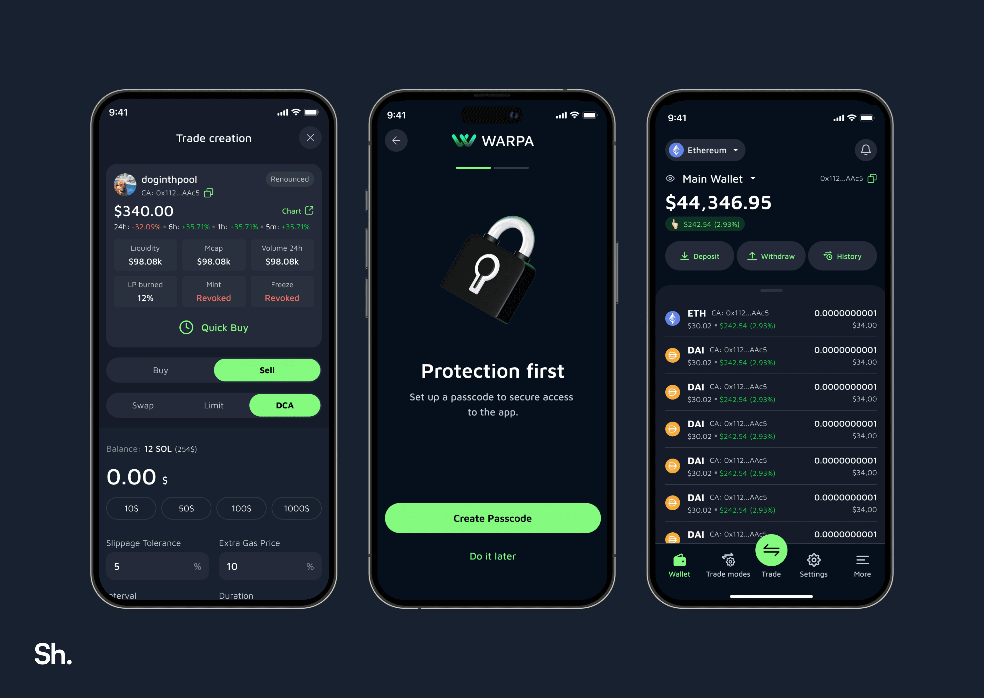 WARPA trading app interface